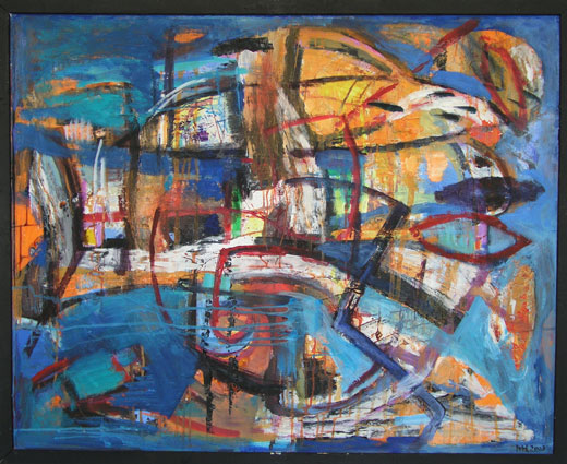 Aus der Folge: Blaue Bilder-Vibration, &Ouml;l auf Hartfaser, H 80cm x B 60cm, 2003