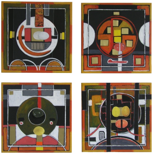 Aus dem Zyklus Ursprung: Komposition 1-4, &Ouml;l auf Leinwand, gesamt: H 70cm x B 70cm, 2008